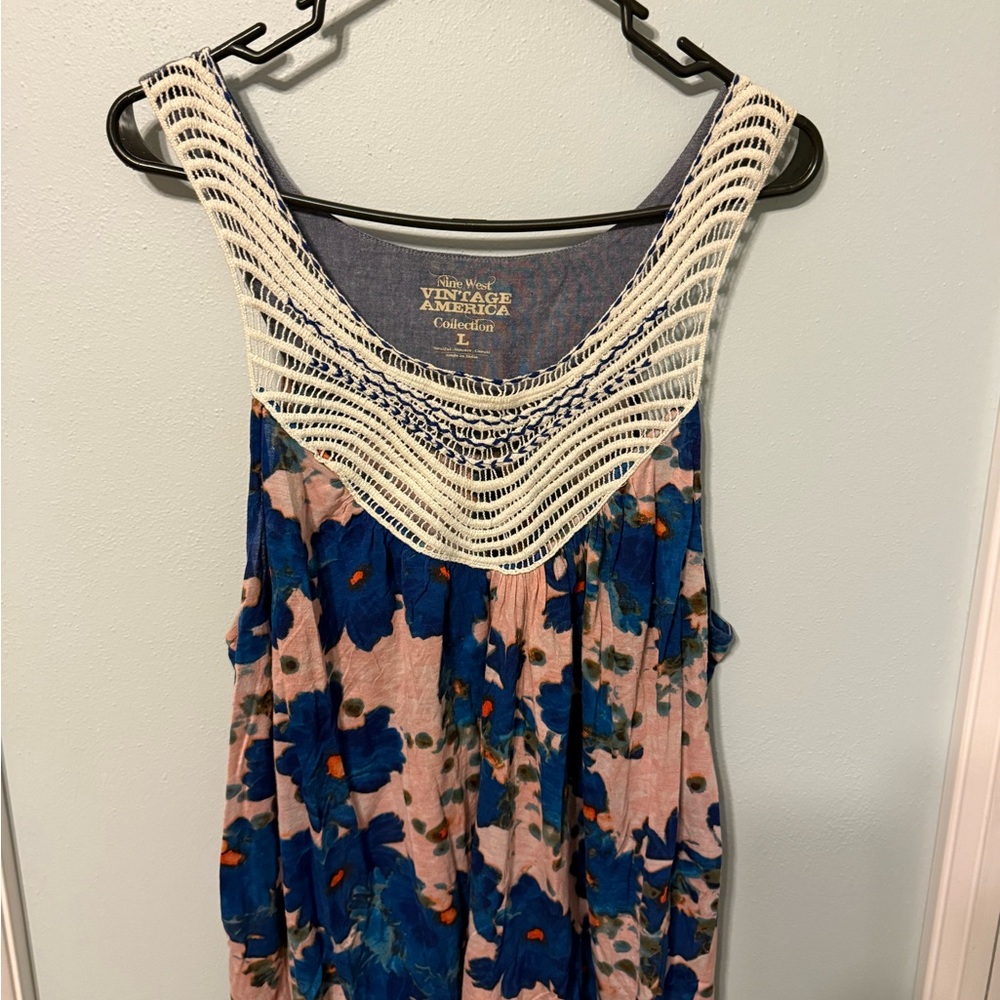 Vintage America Blue and Cream Floral Tank Top